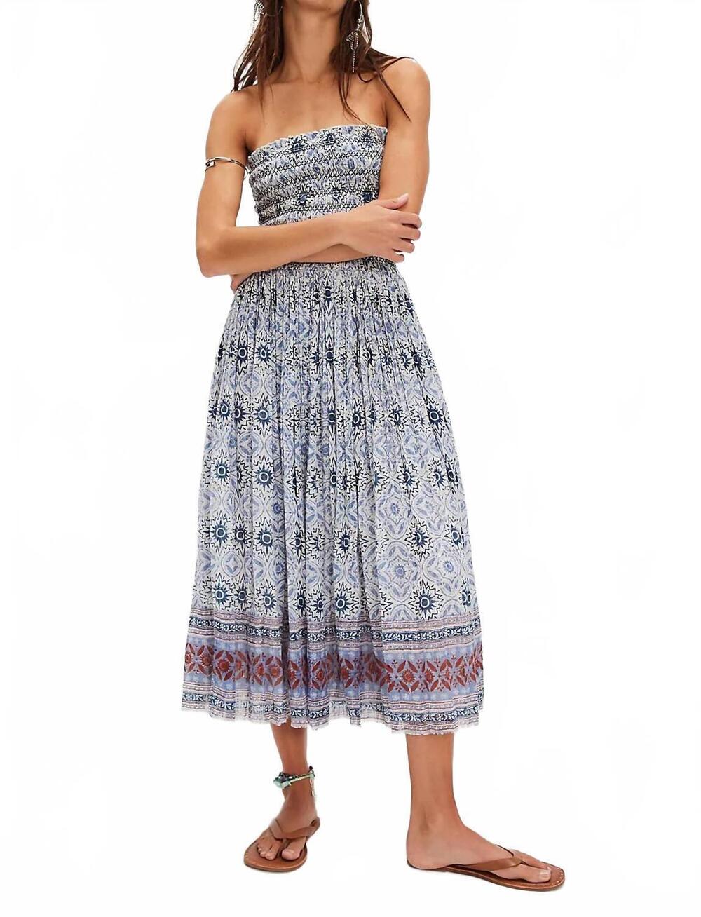 NEW FREE PEOPLE one ravenna printed convertible midi dress in bluebird